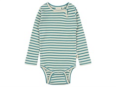 Petit Piao bodysuit turquoise/dark off-white striped